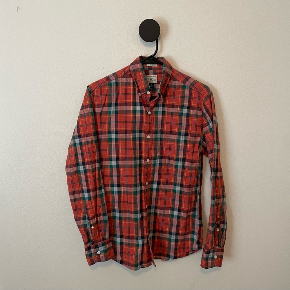 J.Crew Men’s Slim Fit Red Tartan Plaid Shirt Small 100% Cotton Button Front